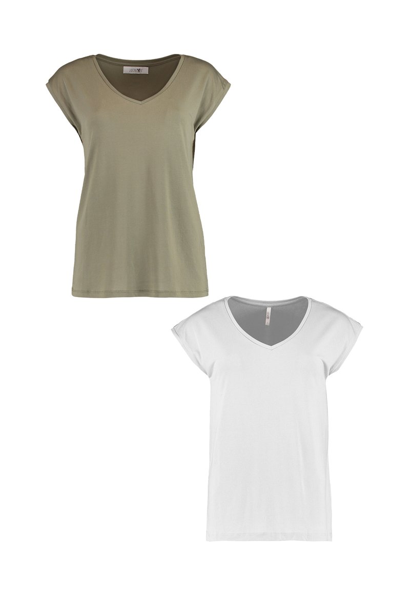 Hailys 2ER-PACK V-AUSSCHNITT KURZARM  - Basic T-shirt - weiß braun