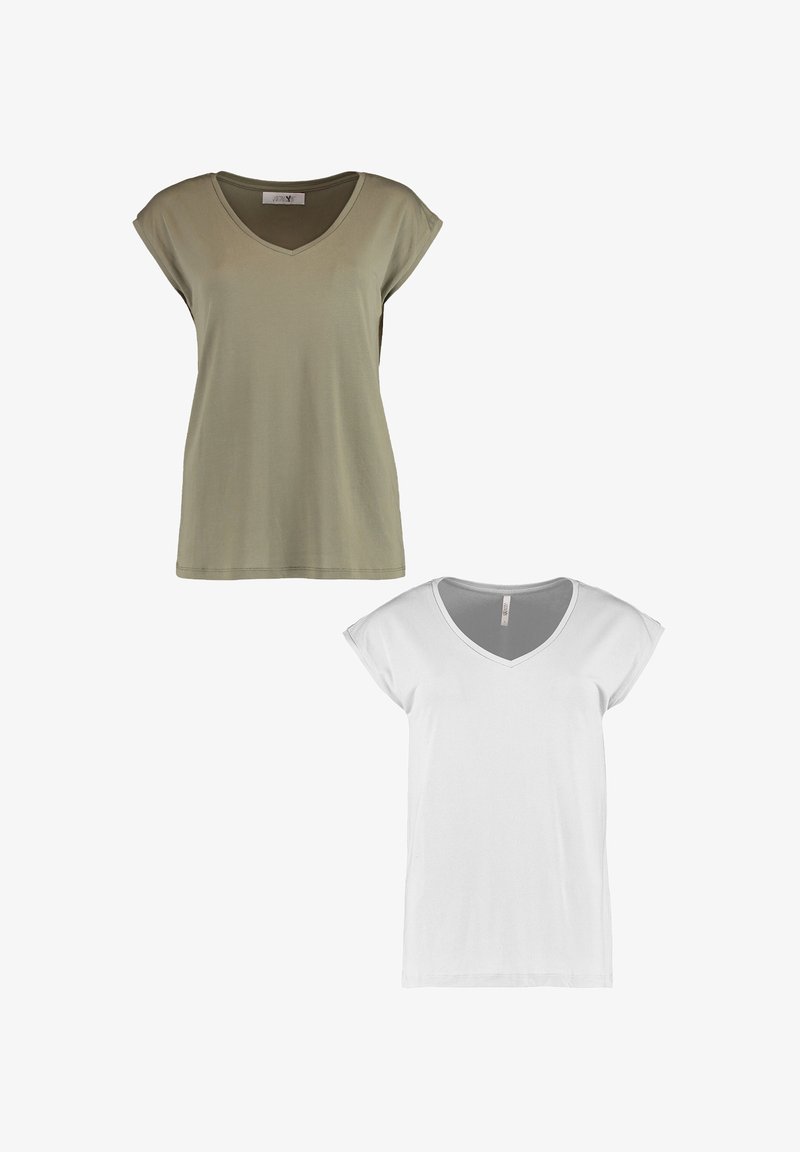 Hailys 2ER-PACK V-AUSSCHNITT KURZARM  - Basic T-shirt - weiß braun