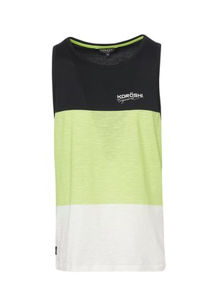 Čierny, limetkovozelený a biely pruhovaný top bez rukávov s výstrihom do kruhu a detailom loga na hrudi. Mäkka tkanina s voľným strihom.