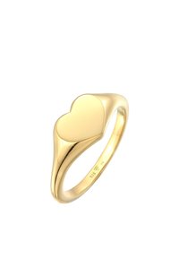 Gold-plated heart-shaped ring with a smooth finish, featuring a tapered band and no additional embellishments, showcasing a polished surface.