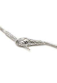 Silver snake bracelet featuring a coiled design with intricate scales, tapered ends, and a textured surface for a detailed appearance.