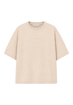 OH APRIL, KARO SHORT SLEEVE SWEATER - Jednoduché tričko - beige