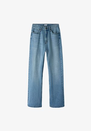 Heledad tumed teksasest valmistatud sirgete jalgadega teksapüksid, viie taskuga stiil ja nööbiga sulgemine. Kangas on veidi kulunud tekstuuriga.