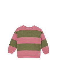 Gestreifter Pullover in Pink und Grün mit langen Ärmeln, Rundhalsausschnitt und gerippten Bündchen. Weicher Stoff mit einem kleinen Logotag am unteren Saum.