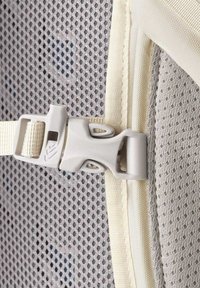 Light gray mesh panel with a white zipper and gray plastic buckle. Features interwoven patterns and a smooth texture.