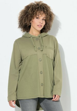 Ulla Popken MIXED TEXTURE BUTTON DOWN SWEATSHIRT - Sweatjakke - pond green