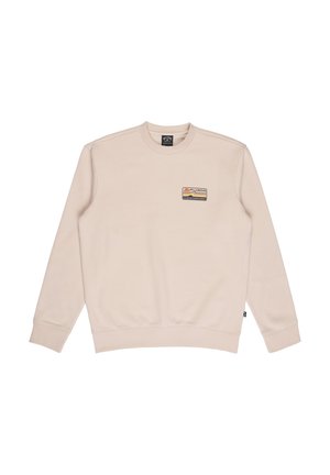Beige sweatshirt met lange mouwen, ronde hals en een kleine rechthoekige Billabong-logo patch op de linkerborst.
