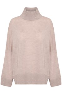 Ljusbeige polotröja med en avslappnad passform. Ribbad mudd och krage. Mjuk textur med en slät yta. Bred, nedhasad axeldesign.