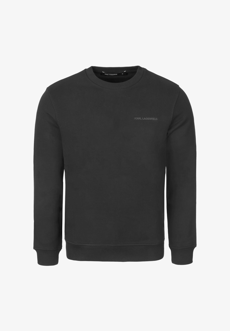 Felpa nera in misto cotone, con scollo rotondo, maniche lunghe, polsini e orlo a coste, con il logo "KARL LAGERFELD" in modo discreto.