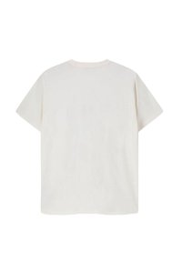 Witte katoenen t-shirt met korte mouwen, ronde halslijn en een relaxte pasvorm. Glad textuur met een effen oppervlakte, geen zichtbare patronen of accenten.