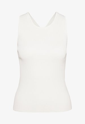 Wit geribd mouwloos shirt met een ronde hals en een aansluitend ontwerp, met minimale naden en een gestroomlijnde silhouet.