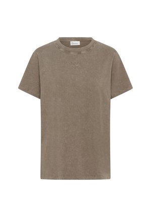 Baumwoll-T-Shirt in verblasstem Olivgrün, kurzärmelig, mit Rundhalsausschnitt, dezentem gesticktem Logo auf der Brust, weicher, leicht strukturierter Stoff.