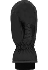 Guanti neri realizzati in tessuto impermeabile con un accento in pelle texturizzata, polsino elastico e fodera isolante per il calore.