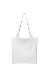 Bolsa de algodón blanca, con asas largas, forma rectangular, textura suave y sin patrones ni acentos visibles.