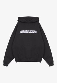 Sweat à capuche noir en coton, doté d'une poche kangourou frontale et du logo brodé "PEGADOR" en blanc et violet.