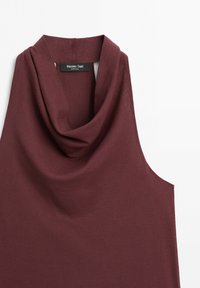 Sleeveless burgundy top with a wide cowl neckline and a Massimo Dutti label inside the collar.