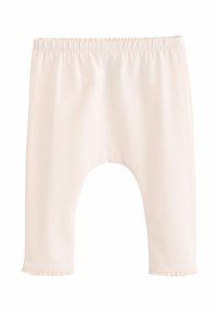 Lichtroze katoenen leggings met een elastische tailleband, met een eenvoudig ontwerp en ruches aan de onderkant van de enkel.