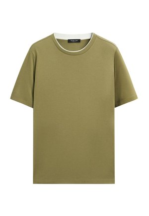 Massimo Dutti, 100% COTTON LAYERED COLLAR T-SHIRT - T-shirts basic - mottled dark green