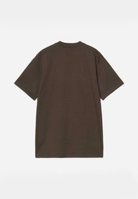 T-shirt oversize marrone in cotone, con maniche corte, collo a giro e una texture liscia e uniforme. Design semplice senza grafiche.