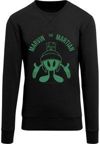 Felpa nera con una grafica verde di Marvin il Marziano e la scritta "MARVIN IL MARZIANO" sopra. Design classico con collo a giro, polsini a coste.