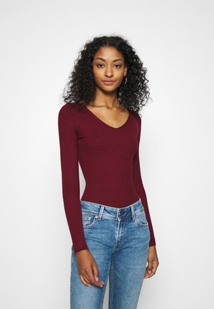 BASIC- V-neck jumper - Maglione - burgundy