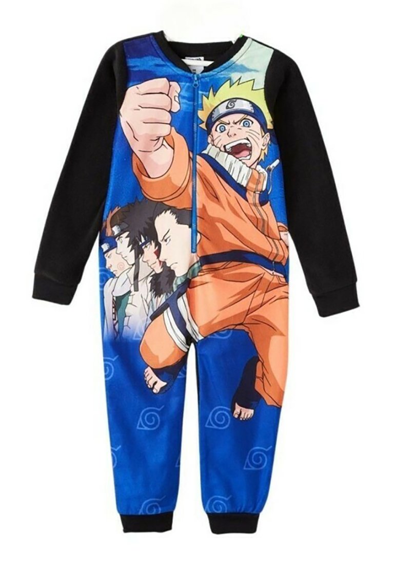 Combinaison inspirée de Naruto avec un haut noir et un bas bleu, ornée d'un graphique de personnage. Fabriquée en tissu doux, elle est dotée d'une fermeture éclair et de poignets côtelés.