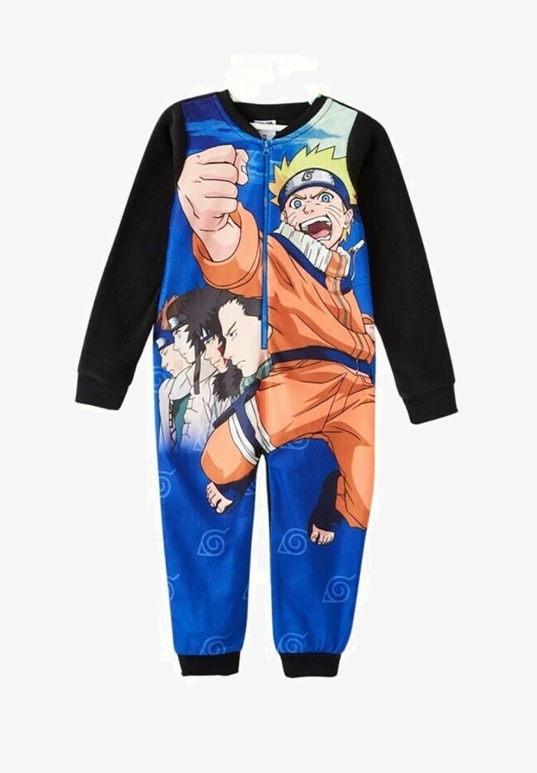 Combinaison inspirée de Naruto avec un haut noir et un bas bleu, ornée d'un graphique de personnage. Fabriquée en tissu doux, elle est dotée d'une fermeture éclair et de poignets côtelés.