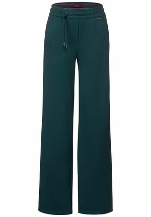 Pantaloni a gamba larga color turchese scuro realizzati in materiale morbido, dotati di vita elastica con cordino e tasche laterali per una maggiore funzionalità.