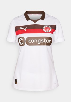 Fehér focimez barna és piros vízszintes csíkokkal. A mellkasán Puma logóval, 'congstar' felirattal és FC St. Pauli emblémával rendelkezik.