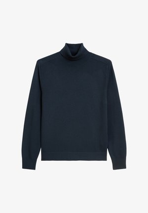 Marineblauwe coltrui, gemaakt van gladde breisteekstof. Beschikt over lange mouwen en ribgebreide manchetten en zoom voor een comfortabele pasvorm.