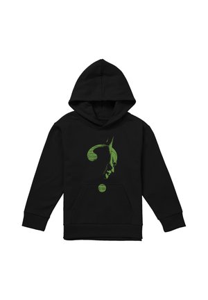 Schwarzer Kapuzenpullover mit einem grünen Fragezeichen, das eine Batman-Silhouette als Teil des Symbols auf der Vorderseite zeigt.