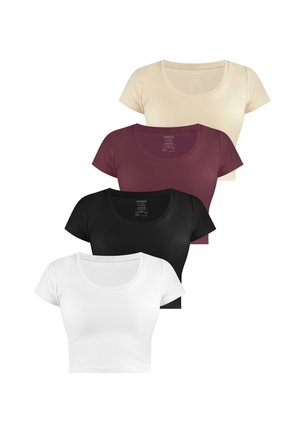 4 PACK CROP - Basic T-shirt - weiß schwarz burgund beige