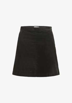 Must värvi miniseelik, mis on valmistatud pehmest kangast, omab siledat tekstuuri, keha poolest istuvat vööd ning kergelt laienevat seelikut. Lihtne ja minimalistlik disain.