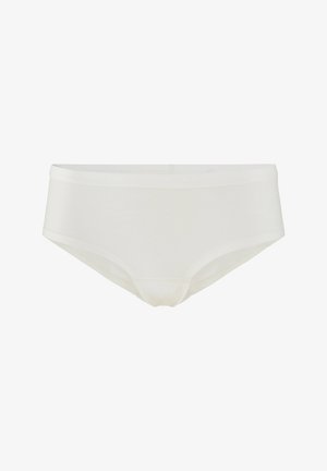 Culottes hipster en coton blanc avec une texture lisse, une taille élastique et des côtés sans coutures, arborant un design classique sans motifs ni embellissements.