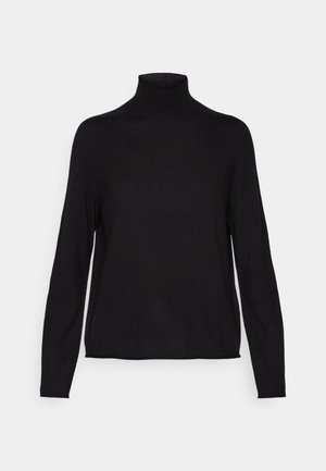 Černý rolák vyrobený z měkké, pružné tkaniny s dlouhými rukávy a volným střihom. Hladká textura, minimalistický design, žádné vzory.