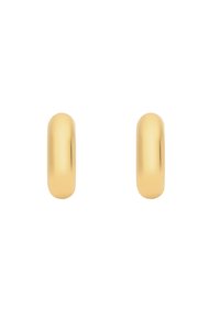 Orecchini a cerchio in oro con forma liscia e arrotondata e finitura lucida. Ogni orecchino ha una dimensione uniforme e un design senza giunzioni.