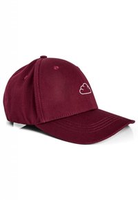Maroon cotton cap with a curved visor, featuring white cloud embroidery on the front and ventilation eyelets on the crown.