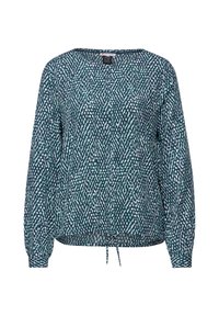Blusa verde a maniche lunghe con un motivo testurizzato di pois bianchi e azzurri chiari, vestibilità rilassata e un orlo con cordoncino per apportare regolazioni.