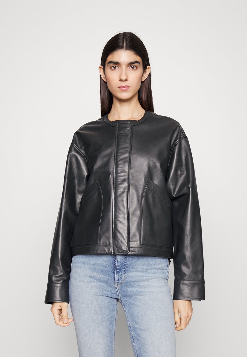 Calvin Klein Leather jacket black/black Zalando