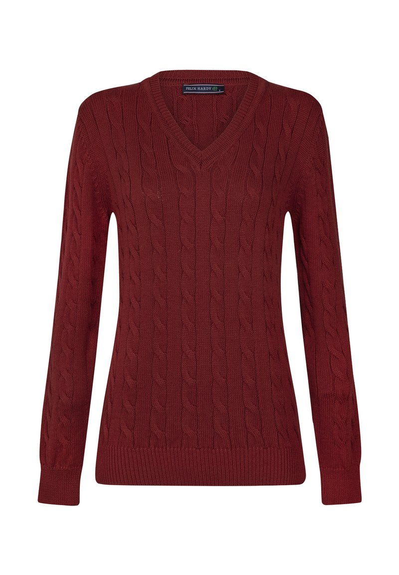 Felix Hardy CABLE V-NECK - Strickpullover - bordeaux