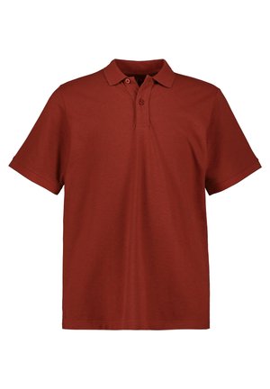 Polo a maniche corte di colore arancione bruciato. Realizzato in cotone, presenta un colletto classico e una chiusura con due bottoni. Texture liscia e vestibilità comoda.
