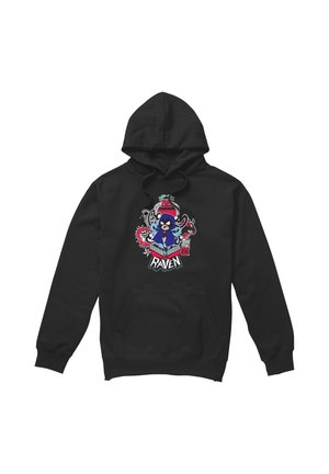 Black hoodie with a colorful Teen Titans Go graphic featuring Raven in a cloak with text "Raven" below the character.