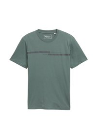 Grøn bomulds t-shirt med rund hals, korte ærmer og et centralt grafisk print med "DENIM EST. 2007" i mørkegrå.