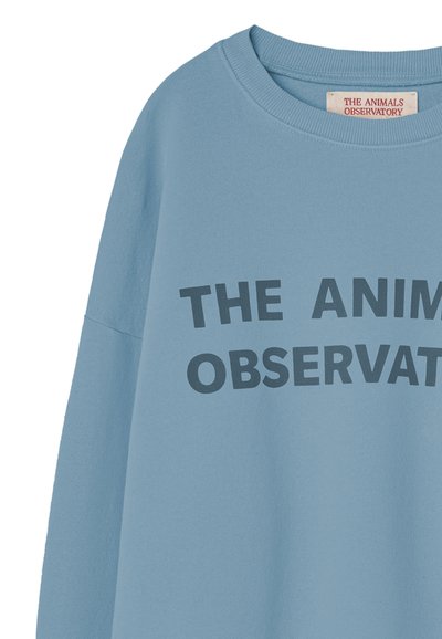 Svetlo modrý bavlnený mikina s oversize strihom. Na prednej strane sa nachádza veľký čierny text "THE ANIMALS OBSERVATORY". Klasický okrúhly výstrih.