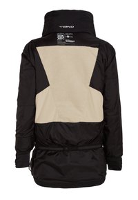 Veste O'Neill noire et beige avec panneau en polaire au dos, col montant et ceinture ajustable à la taille, vue de dos.