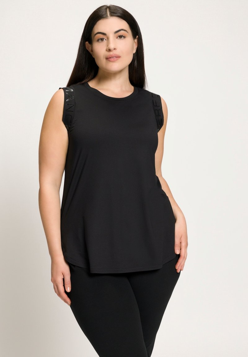 Ulla Popken Dames grote maten plus size top, sierplooien, A-lijn, ronde