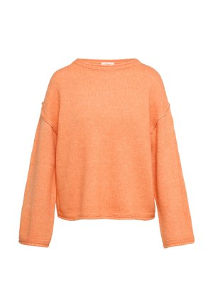 Pull en tricot oversized orange avec épaules tombantes, manches larges et texture côtelée. Fini avec un col rond et un ourlet.