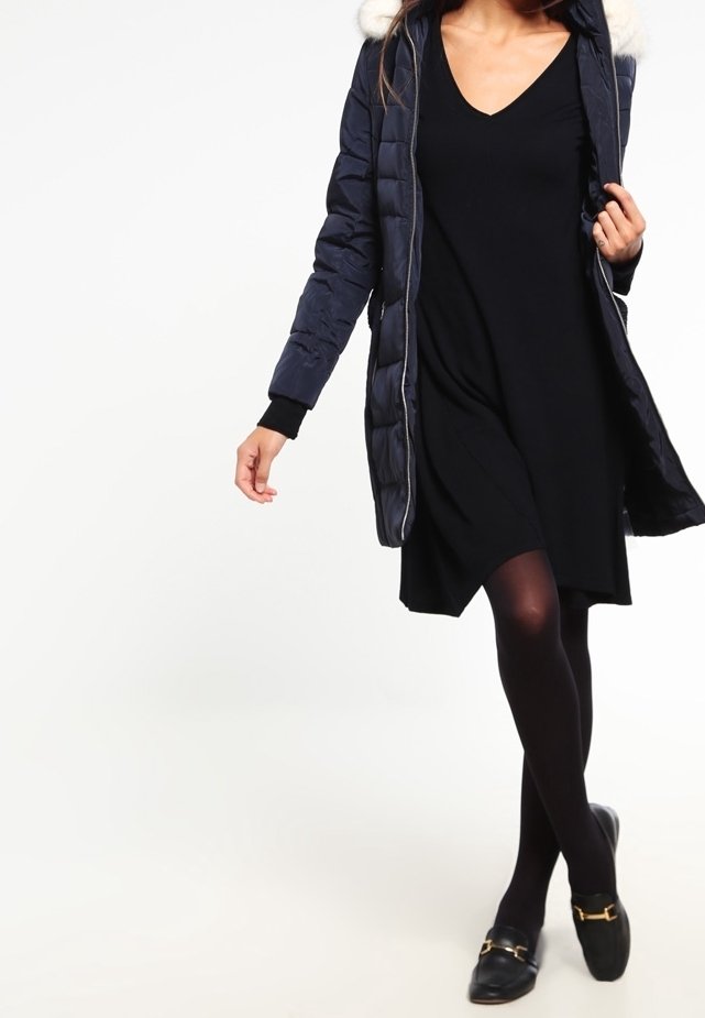 navy dress and black tights Ridley Mini Dress in Midnight Navy