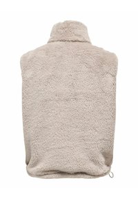 Beežis värvi fliisvest kõrge kraega, pehme tekstuuriga ja allääre nöörsulguriga. Eesmine disain puudub; näidatud on ainult tagantvaade.