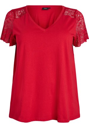 SHORT LACE SLEEVES - Print T-shirt - urban red